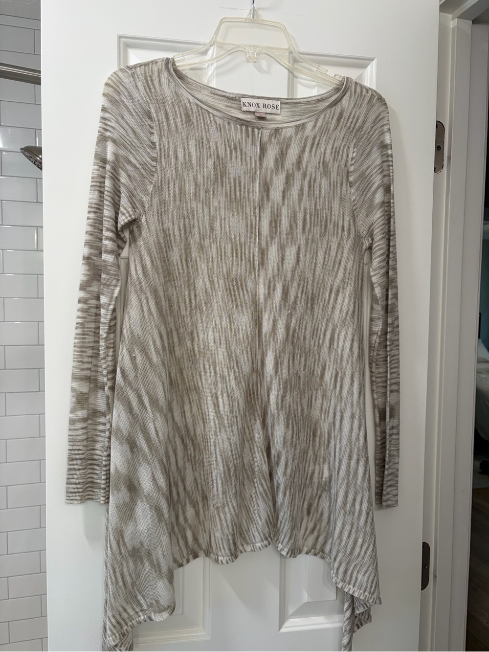 Knox Rose Grey and Ivory Striped Long-Sleeve Tunic